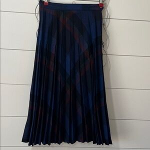 Pleated Navy Plaid Midi Skirt - Women's Classic A-Line